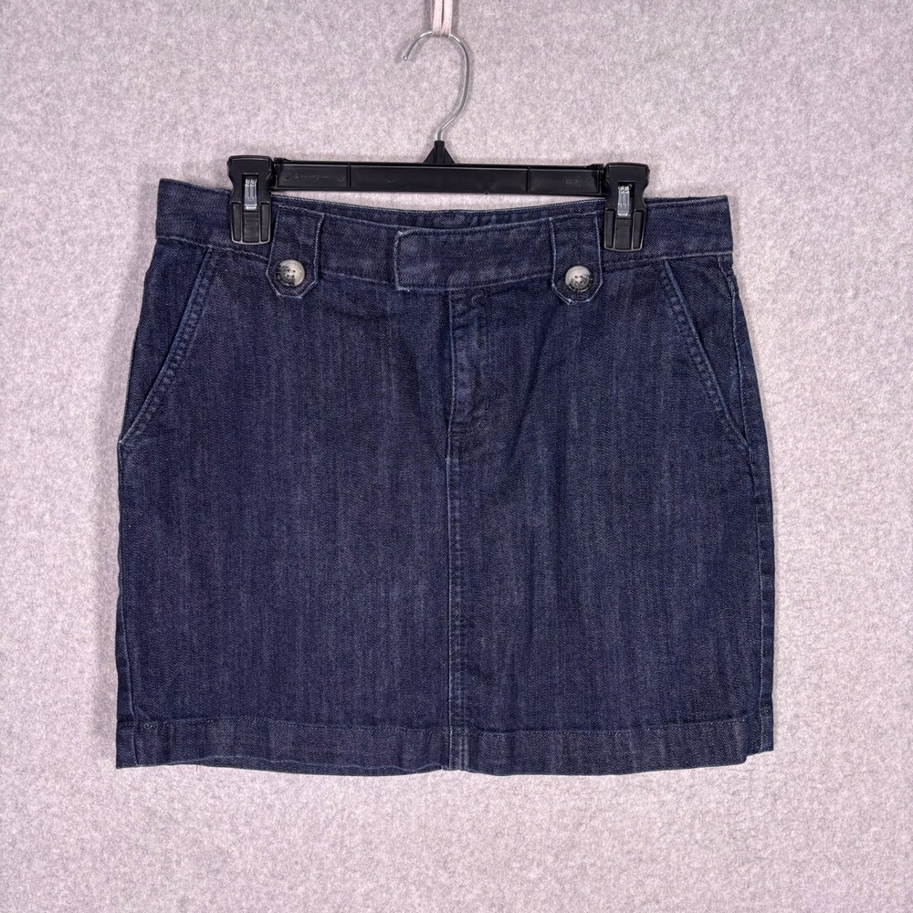 Y2K Banana Republic Mini Jean Skirt 8 Dark Wash Utility Denim Pockets Stretch
